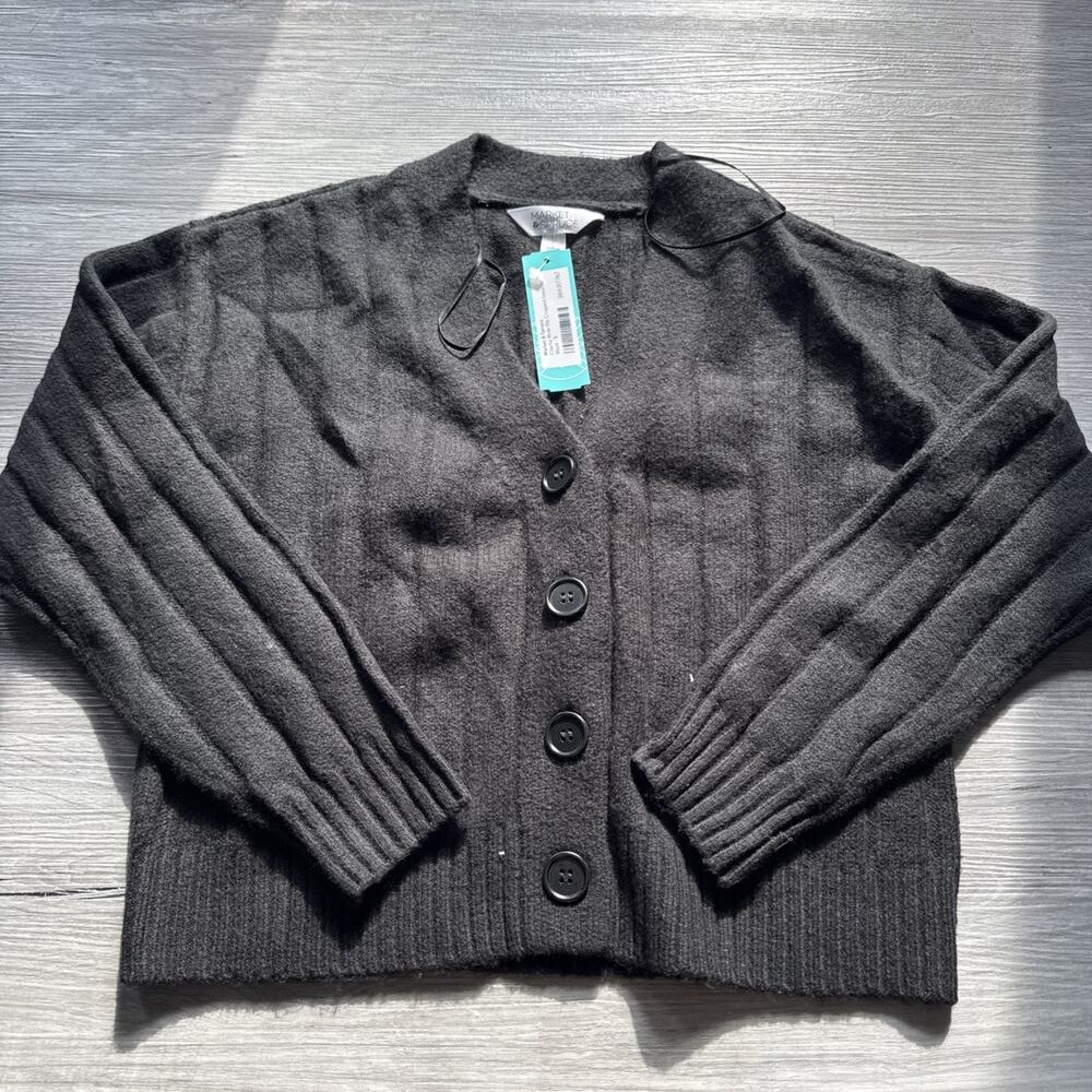 Market & Spruce Charlie Wide Rob Cropped Sweater Cardigan, Black, Small